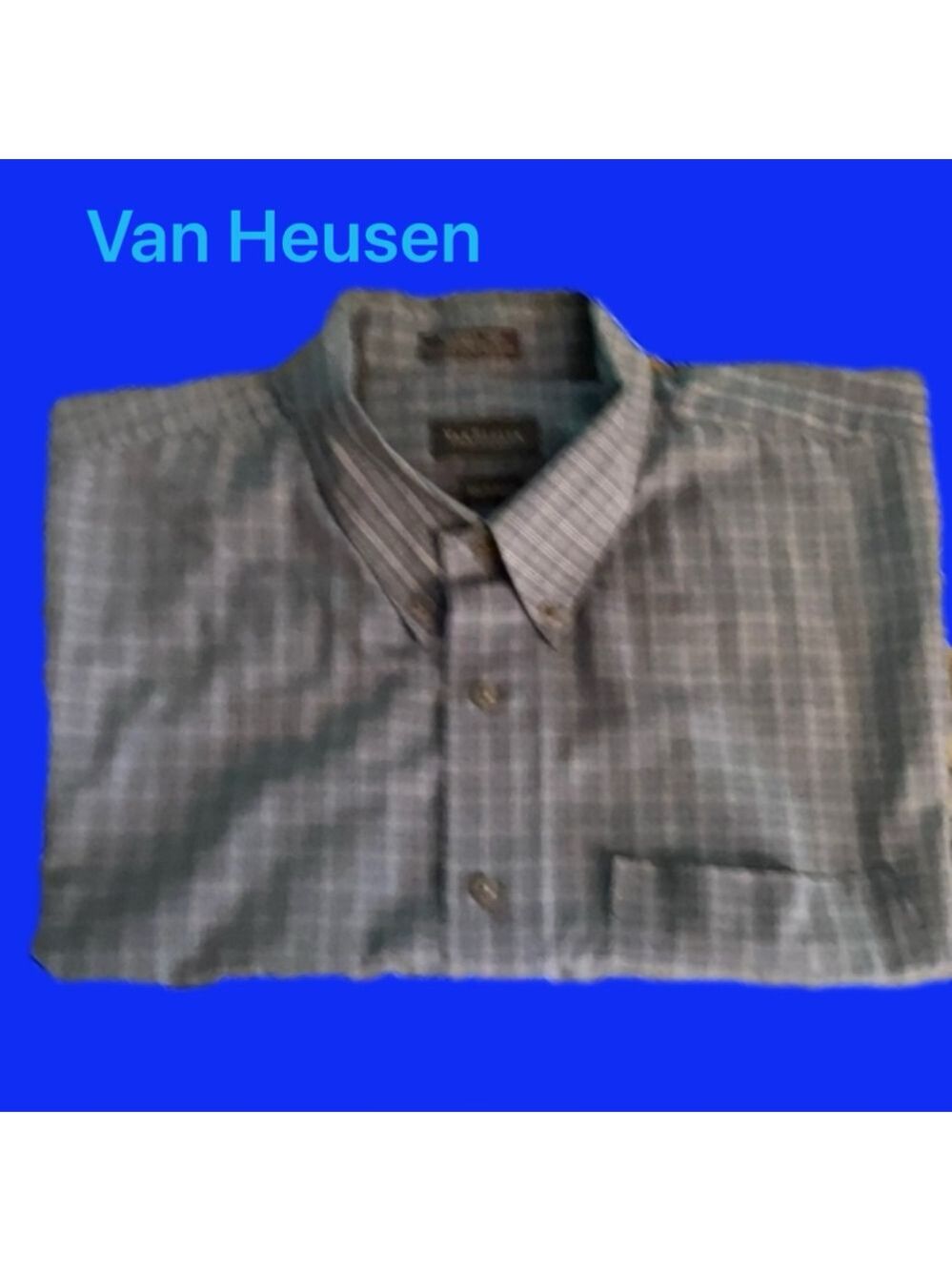 XXL 18-18 1/2 Van Heusen Blue Plaid Wrinkle Free